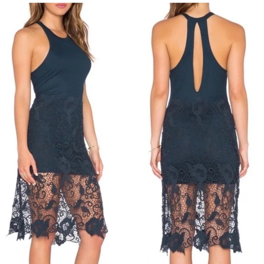 NWT Free People Navy Blue Nora Crochet Lace Overlay Dress Size Medium